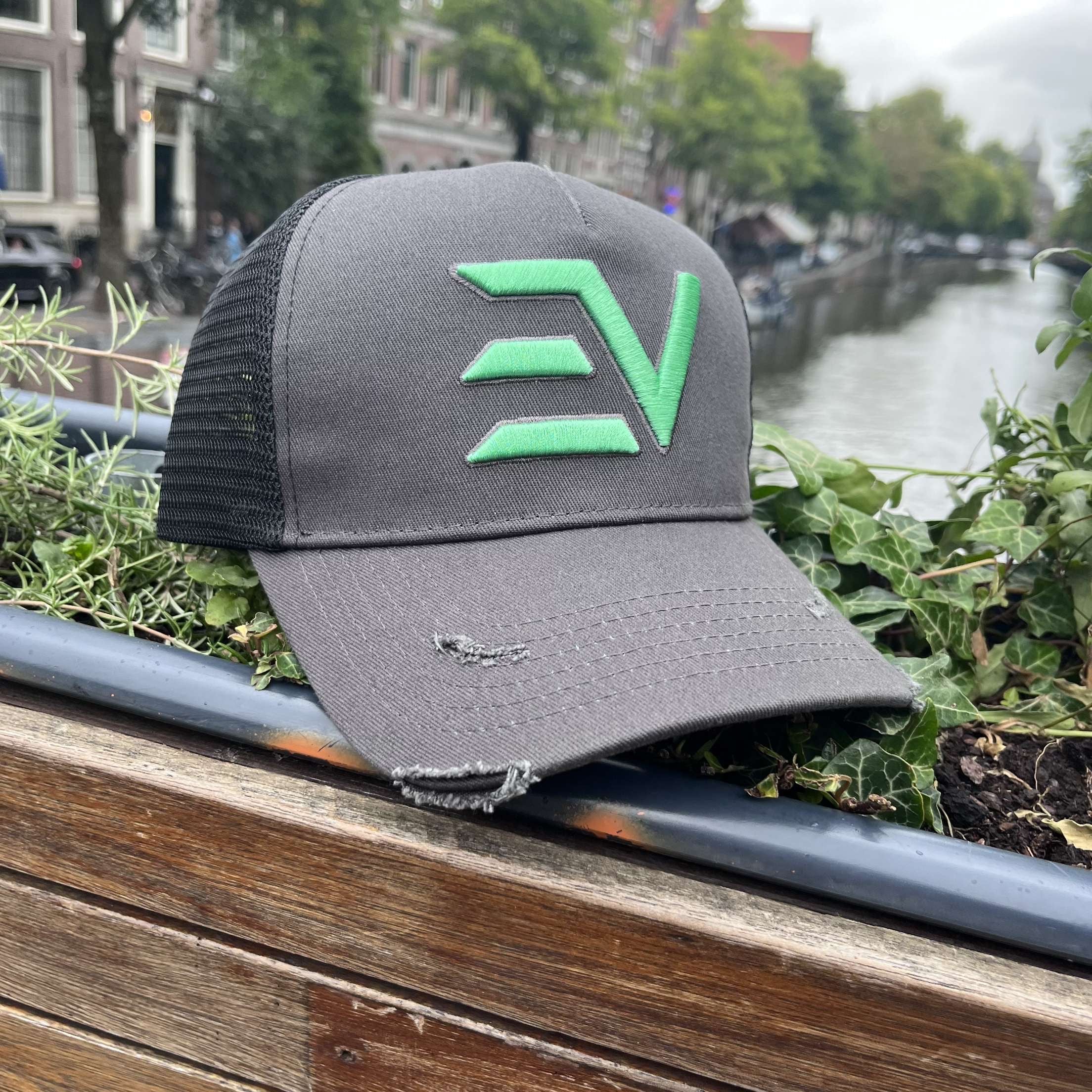 EV Logo Trucker Hat Grey/Neon Green /Black
