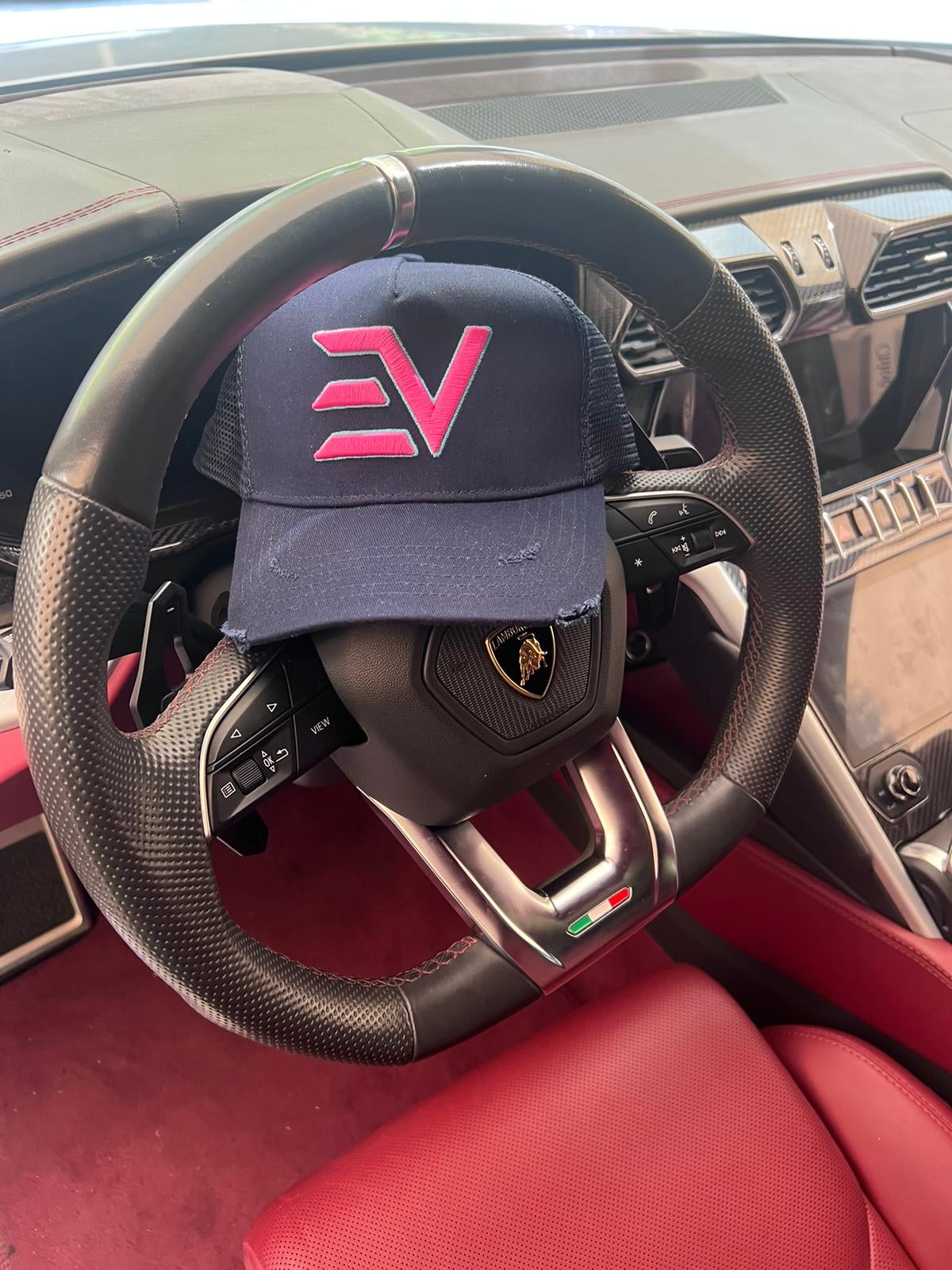 EV Logo Trucker Hat Navy/Hot Pink/Baby Blue