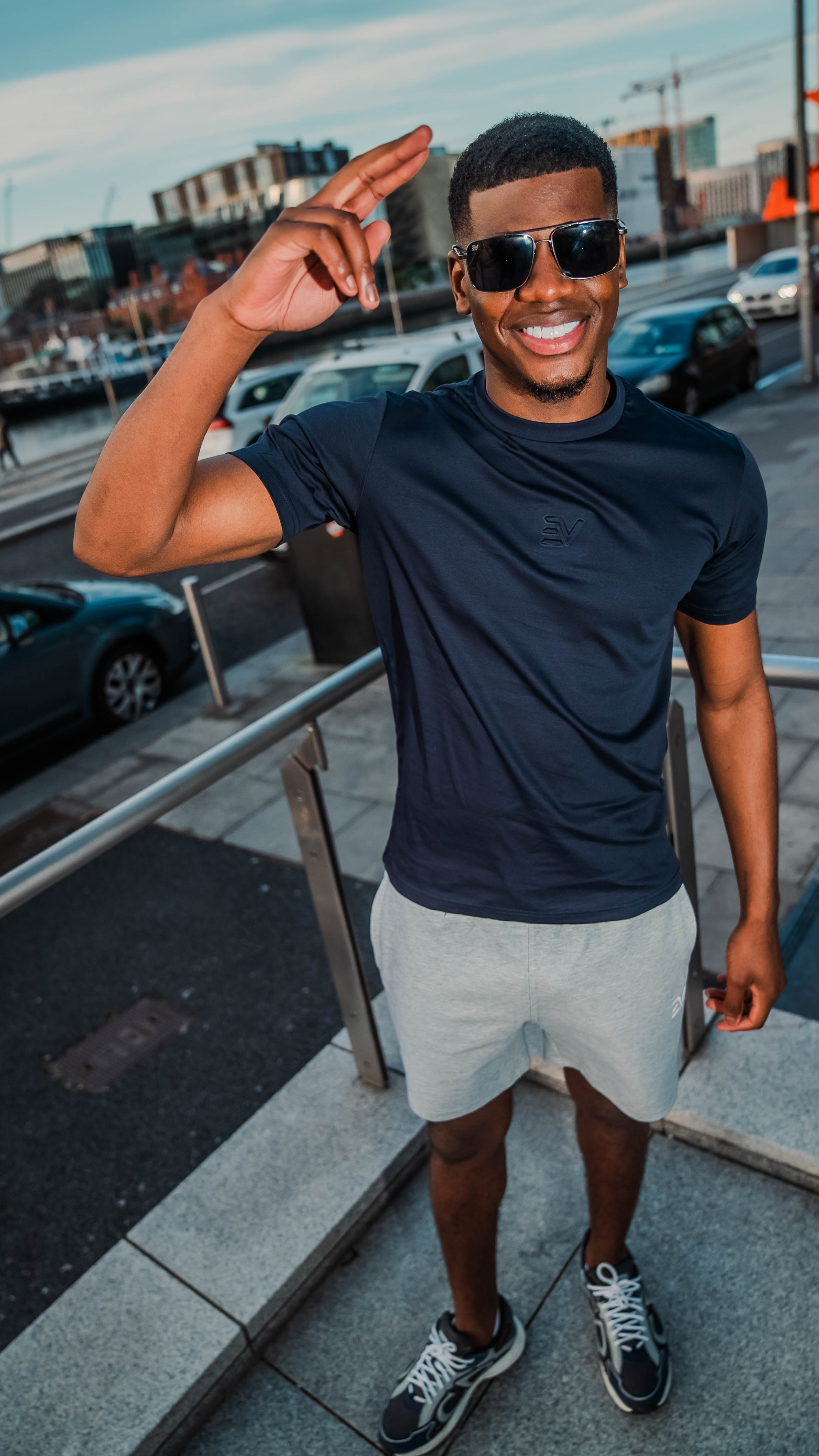 EV Embossed Logo T-Shirt “Navy”