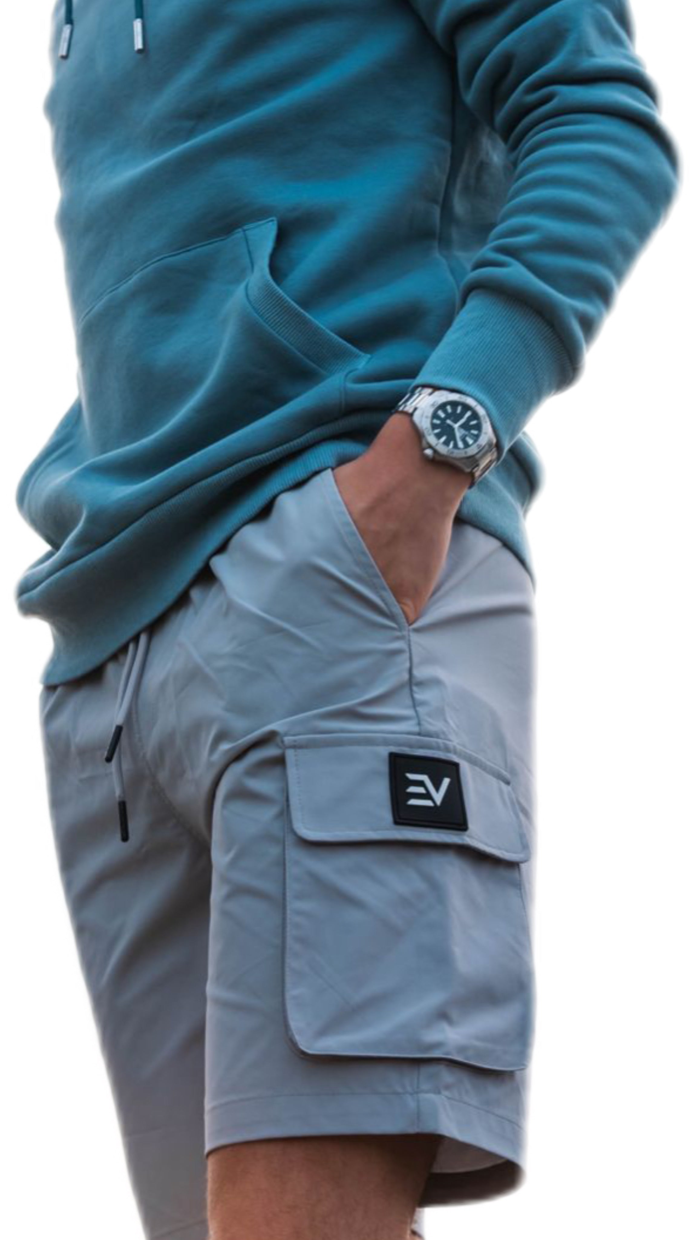 EV LOGO CARGO SHORTS - LIGHT GREY