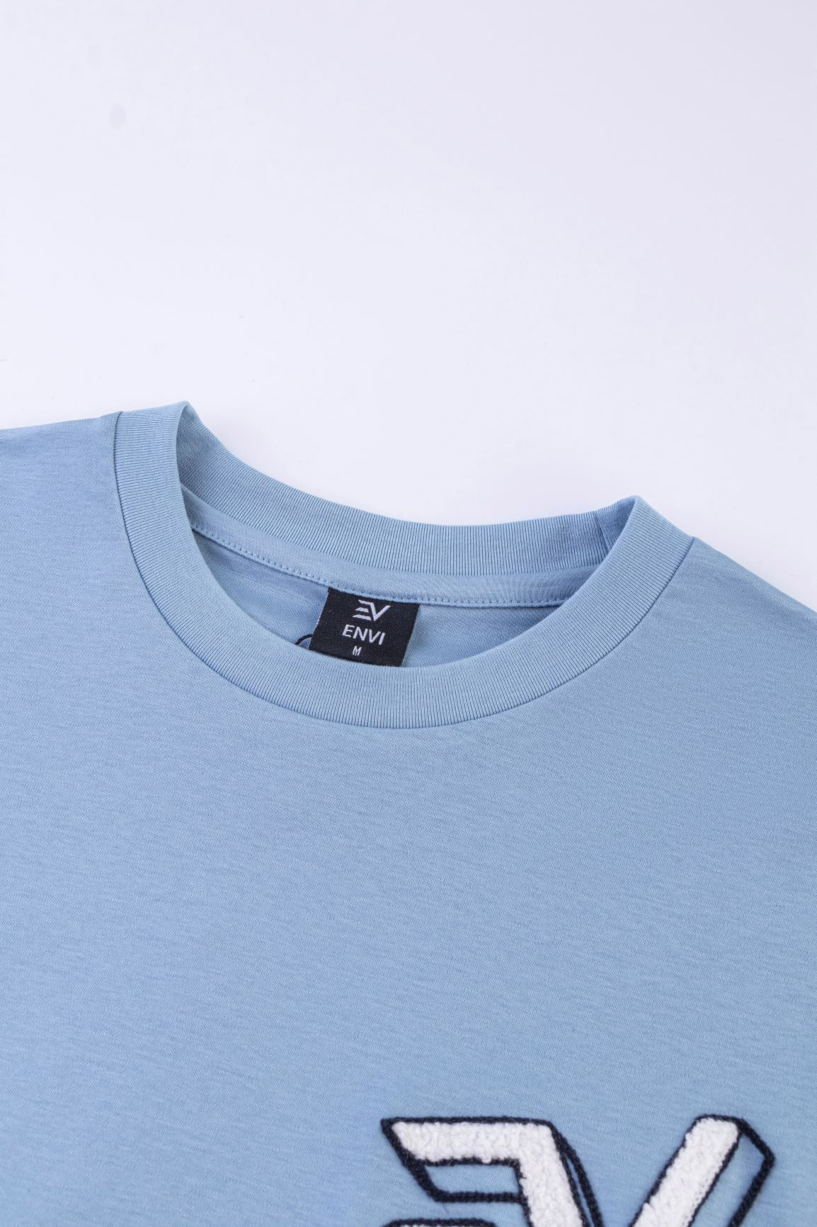 Chenille Thread T-Shirt - Baby Blue/White
